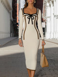 Knitted Printed Striped Elegant Dress